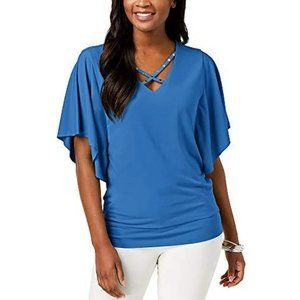 JM Collection Cross-Neck Butterfly-Sleeve Top NWT